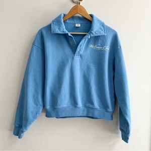 Sporty & Rich Juniper Blue Wellness Club Polo Neck Pullover Boxy Sweatshirt M